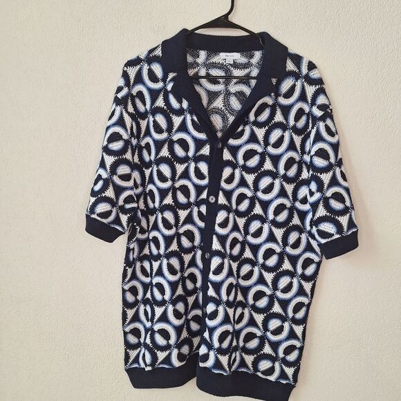 Reiss Frenchie Crochet Cuban Collar Shirt XL - Picture 3 of 8